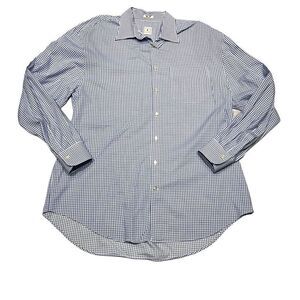 Peter Millar Mens Plaid Collared Long Sleeve Dress Shirt Blue White Size XL